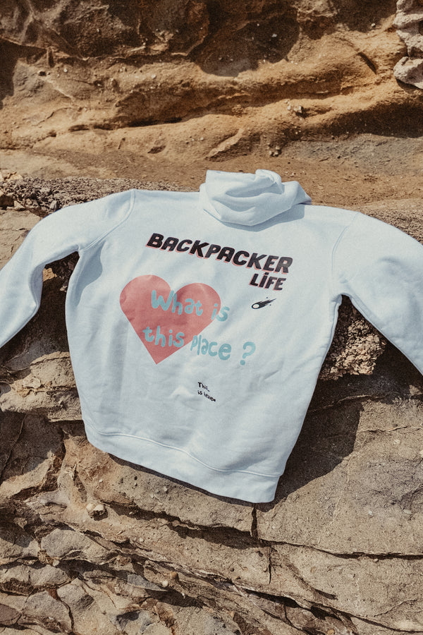 HOODIE UNISEX - BACKPACKER LIFE WHITE