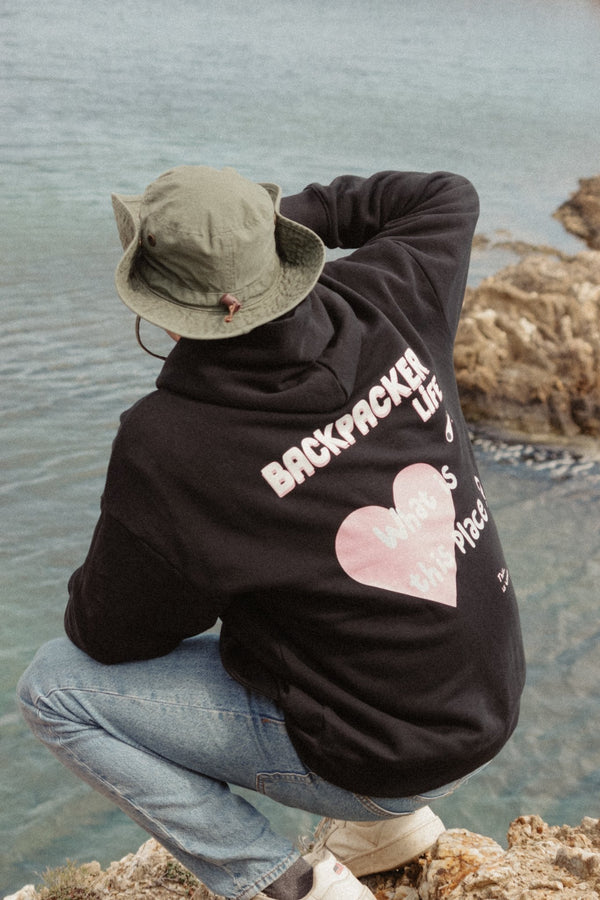 HOODIE UNISEX - BACKPACKER LIFE BLACK - Backpacker Clothing